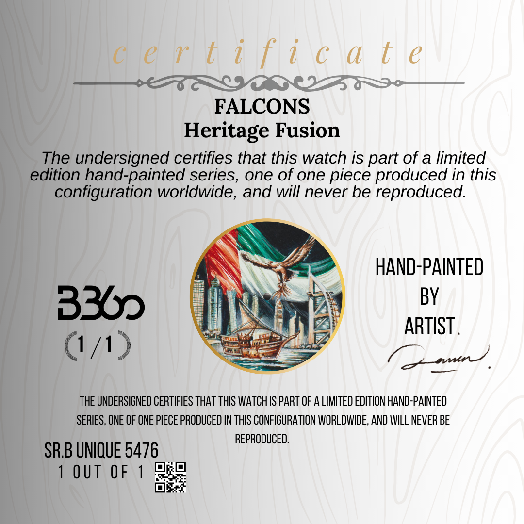B360 Hand-Painted UAE heritage falcon timepiece Certificate