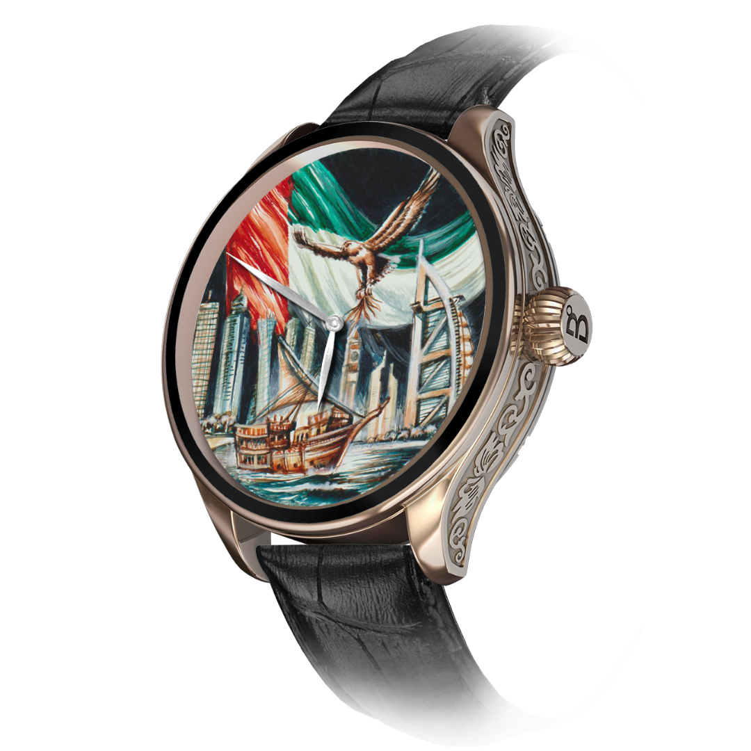 B360 Hand-Painted UAE heritage falcon timepiece side