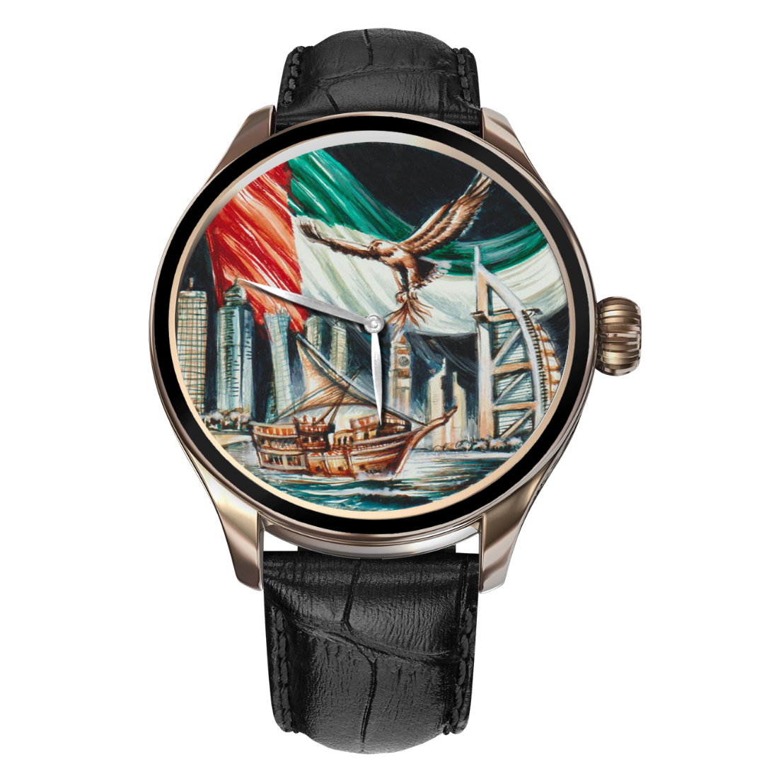 B360 Hand-Painted UAE heritage falcon timepiece front