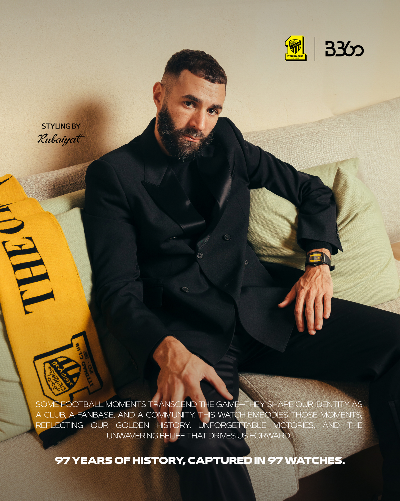 B360 Ittihad Club watch inspired by Al-Ittihad’s legacy, featuring bold design and club identity colors.
