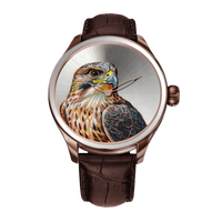 A unique B360 wristwatch featuring a hand-painted falcon on the dial. This one-of-a-kind timepiece showcases meticulous artistry, making it a true collector's item.