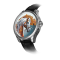 A hand-painted watch by B360 Watch featuring an Andalusian horse on the dial. The watch face showcases intricate details of the horse's flowing mane and expressive eyes, set against the iconic arches of the Alhambra and the Mezquita of Cordoba