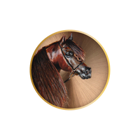 Hand-drawn portrait of "Amber," a brown Arabian horse, part of a distinguished collection, captured with intricate details