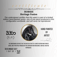 B360 watch-Majestic black Arabian horse named Al Adham, his ebony coat glistening under the moonlight, embodies the elegance and heritage of Arabian horses.