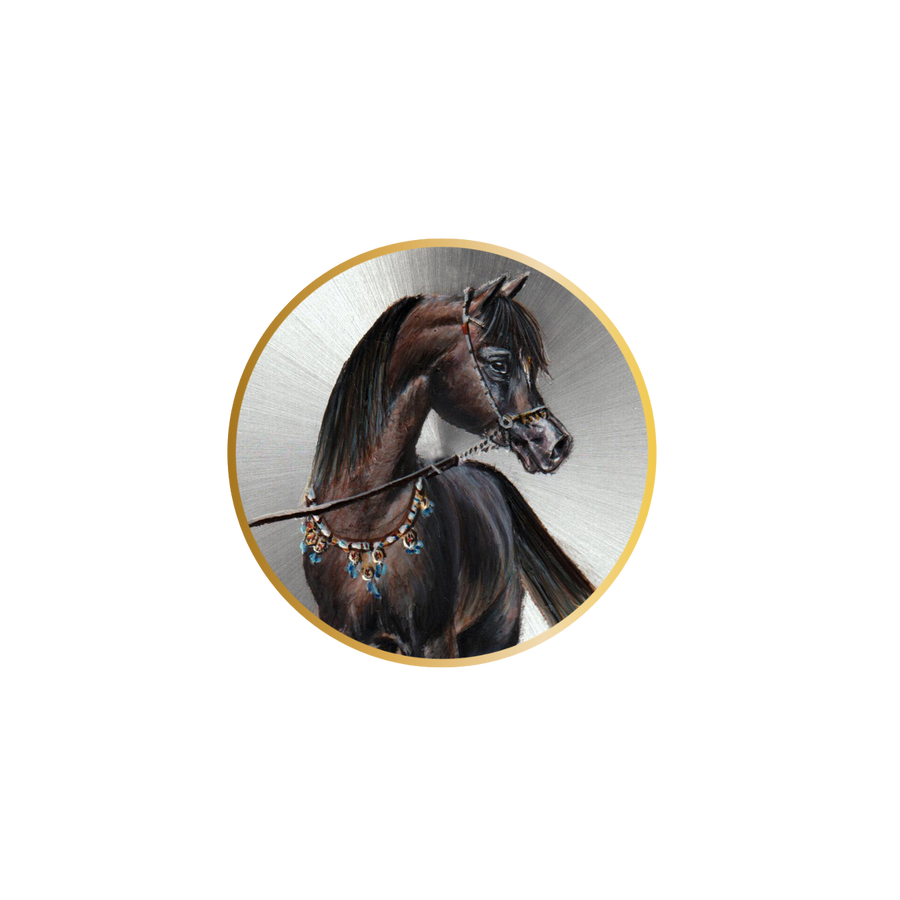 A luxurious B360 wristwatch with a hand-painted depiction of 'Al Adham,' a full black Arabian horse, on the dial. The watch embodies elegance and strength, celebrating the harmonious bond between nature and artistry