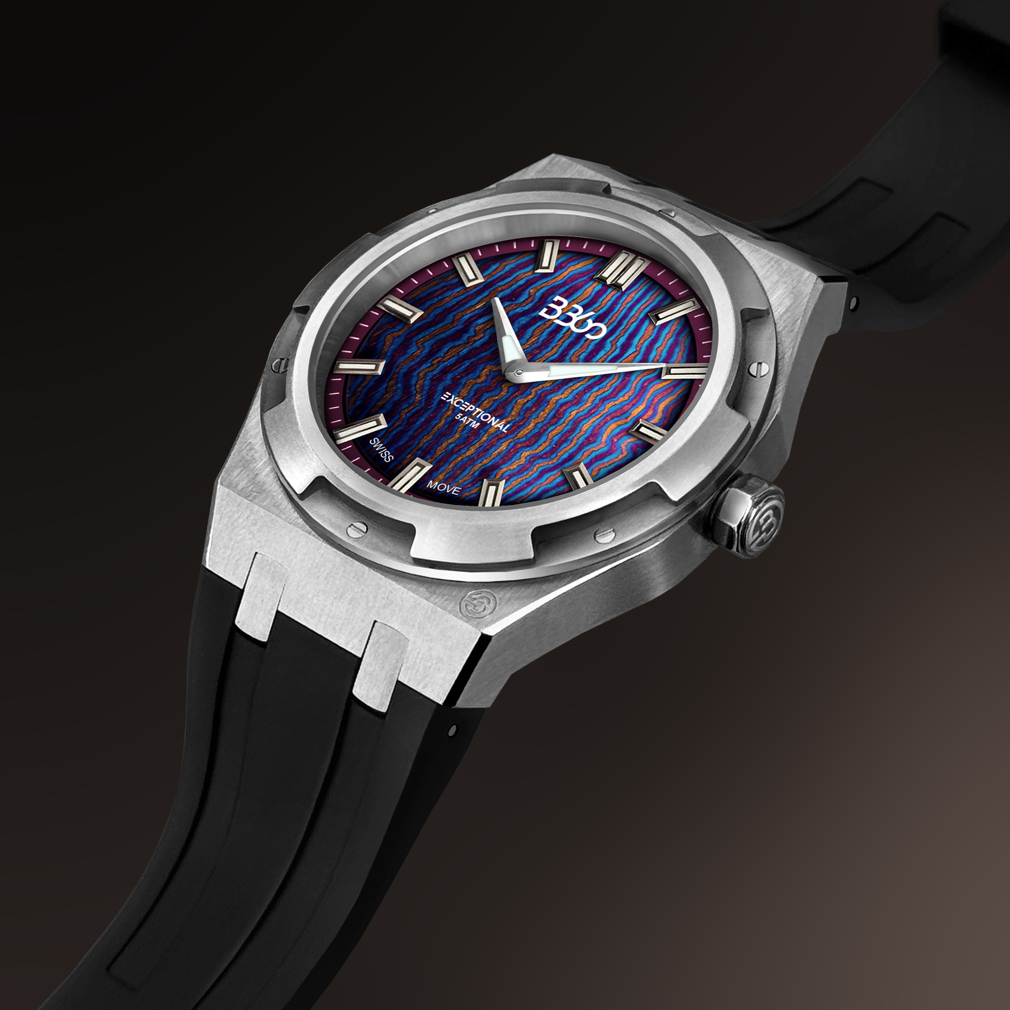 B360 Exclusive Creation Handcrafted Timascus Dial Swiss Watch Black Strap