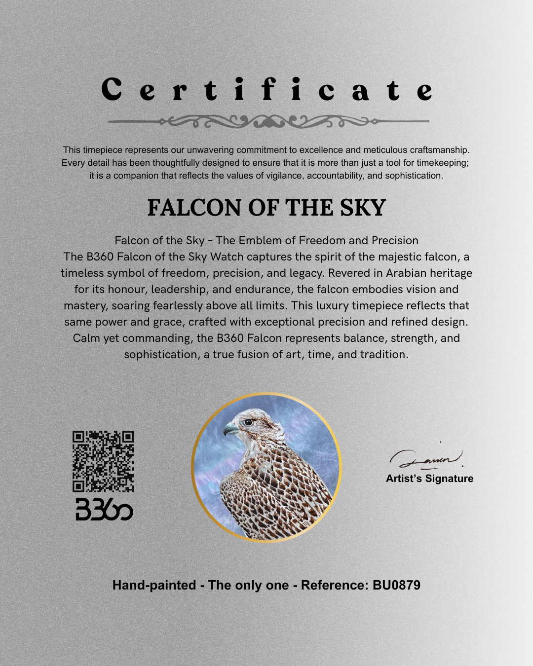 B360 – Hand Painted - Falcon of the Sky – The Only One - REF. BU0879