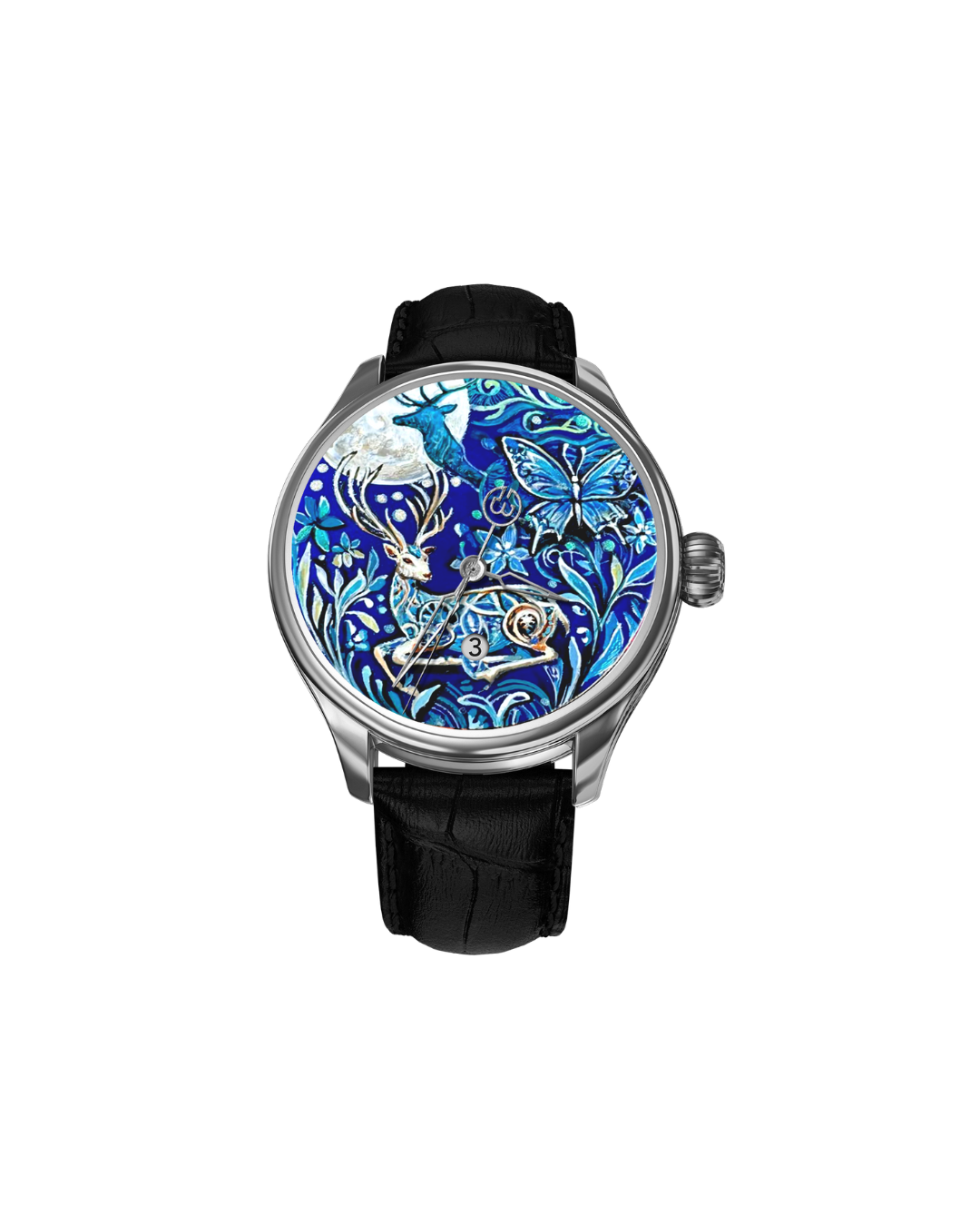 B360 Blue Enchant watch with hand-painted butterfly motif