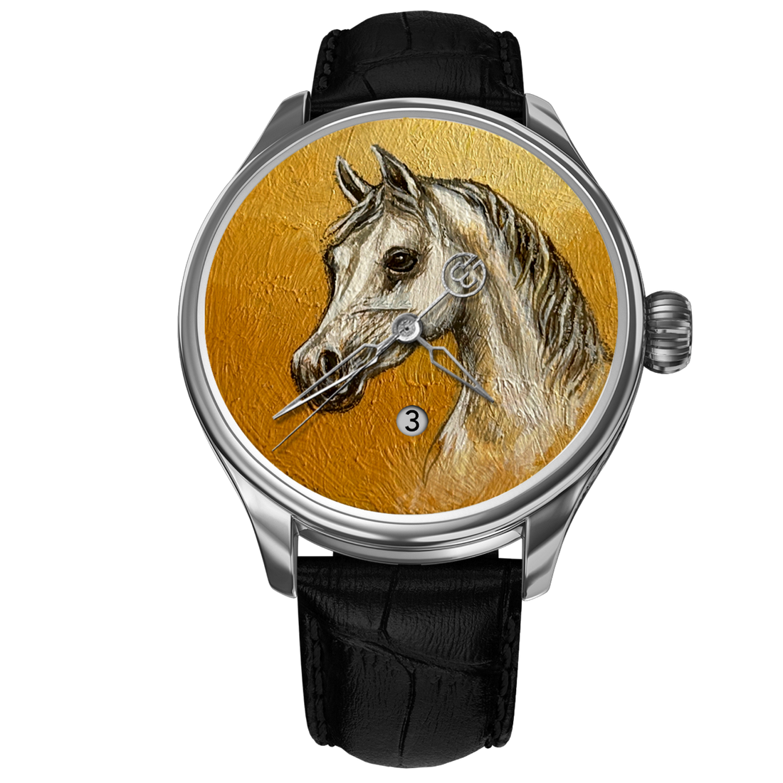 B360 Hand-painted Jawad watch featuring a detailed horse artwork on the dial.