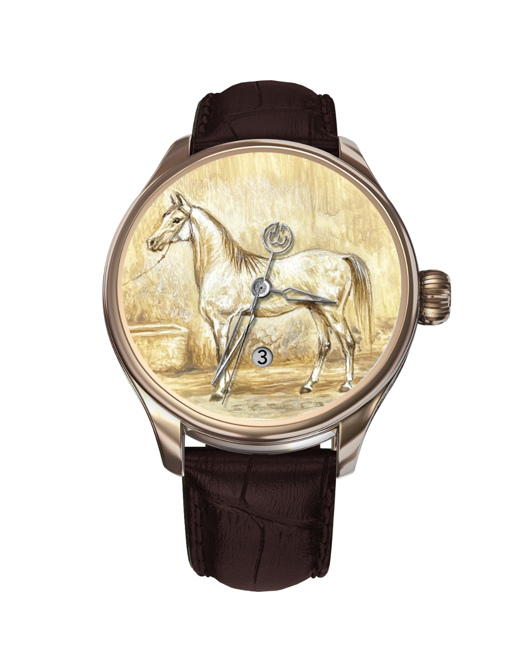 B360 Kawakib watch with hand-painted golden stallion dial.