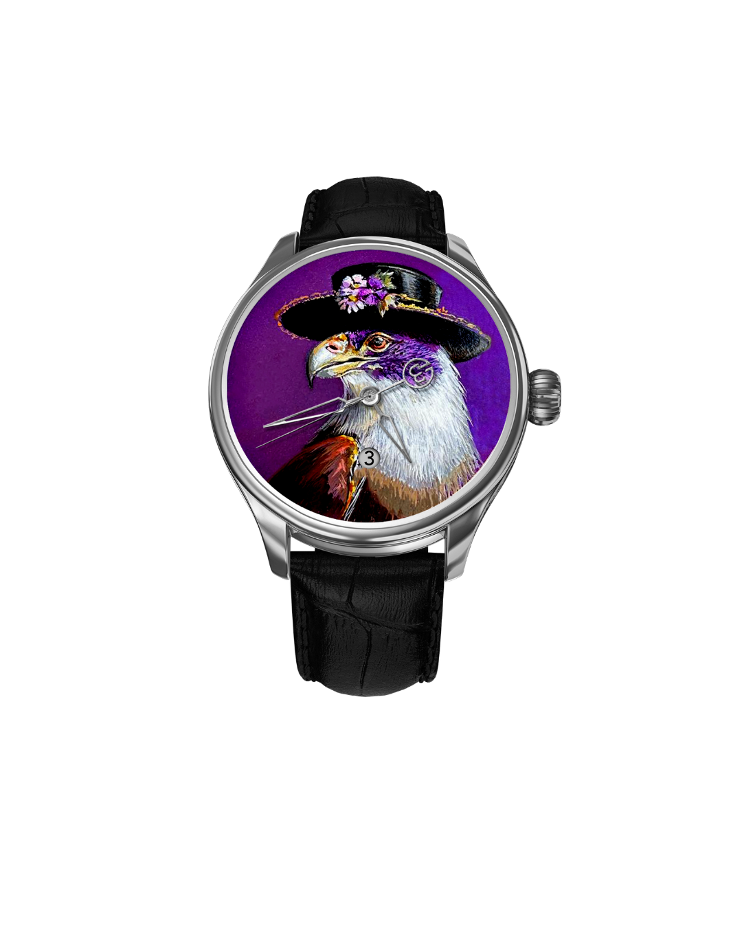 B360 Violet Falcon watch with hand-painted falcon dial.