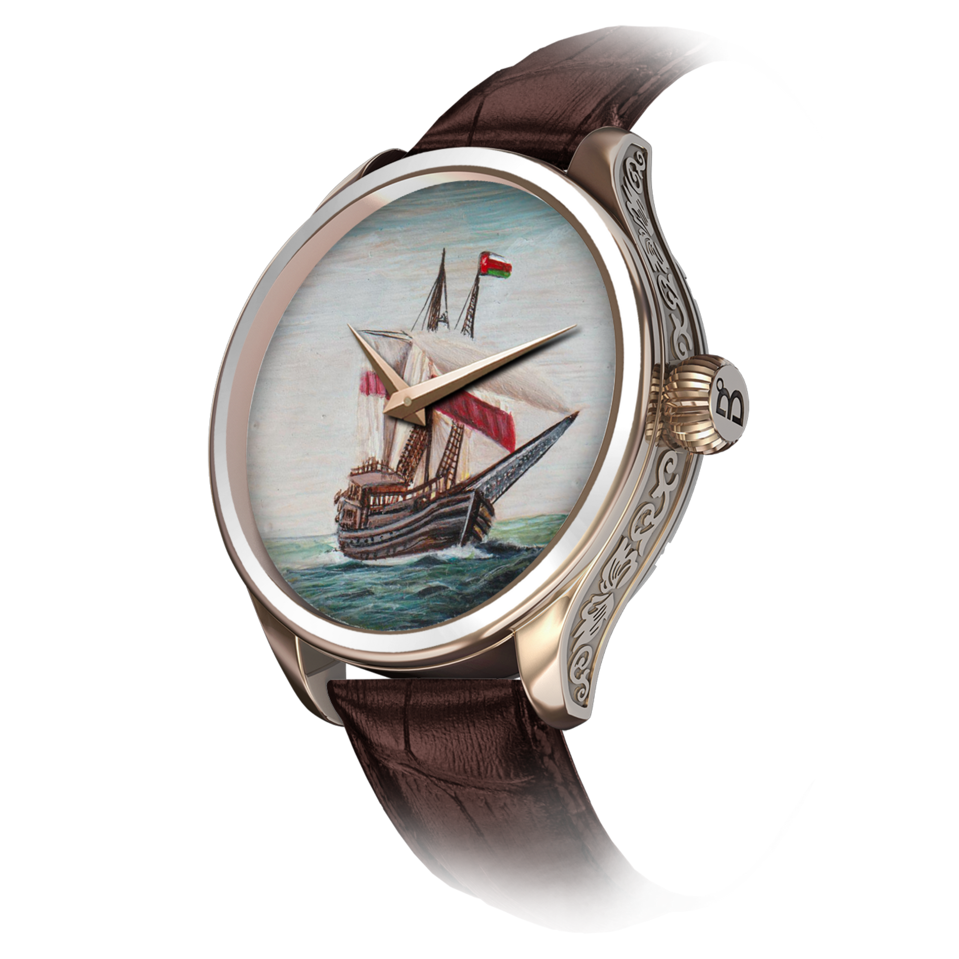 We invite you to embrace the artistry, individuality, and splendor of your B360 watch from the "Glorious Gulf" collection. It is a symbol of the remarkable craftsmanship and the captivating spirit of the Gulf's maritime heritage.