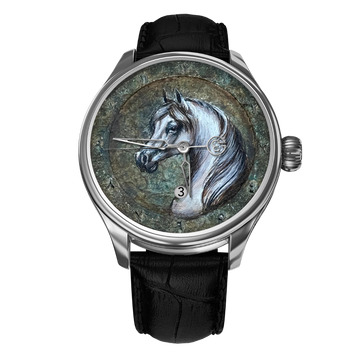 Hand-Painted Al-Abiya – The Only One, Reference 24450. A Unique B360 Watch Featuring an Exquisite Artistic Depiction of Al-Abiya, the Majestic White Arabian Horse, Symbolizing Purity, Strength, and Timeless Elegance.