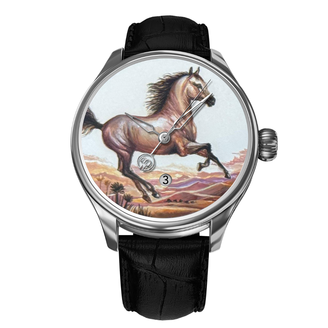 Hand-Painted Atlal – The Only One, Reference 24460. A Unique B360 Watch Showcasing the Elegance and Strength of the Arabian Horse, Atlal, Capturing Heritage, Power, and Timeless Beauty.