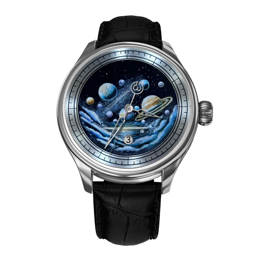 The design shines with artistic touches that highlight the beauty of stars and the harmony of planets, making the watch more than just a timekeeping tool but a masterpiece that reflects the enchantment and mystery of the cosmos.