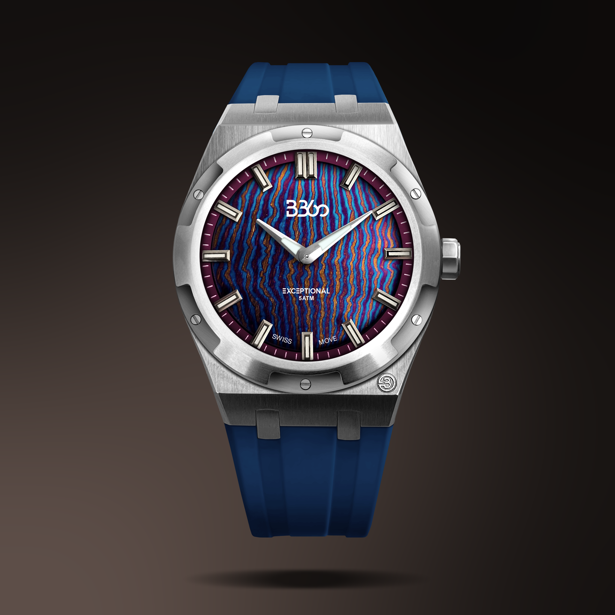 B360 Exclusive Creation Handcrafted Timascus Dial Swiss Watch Blue Strap