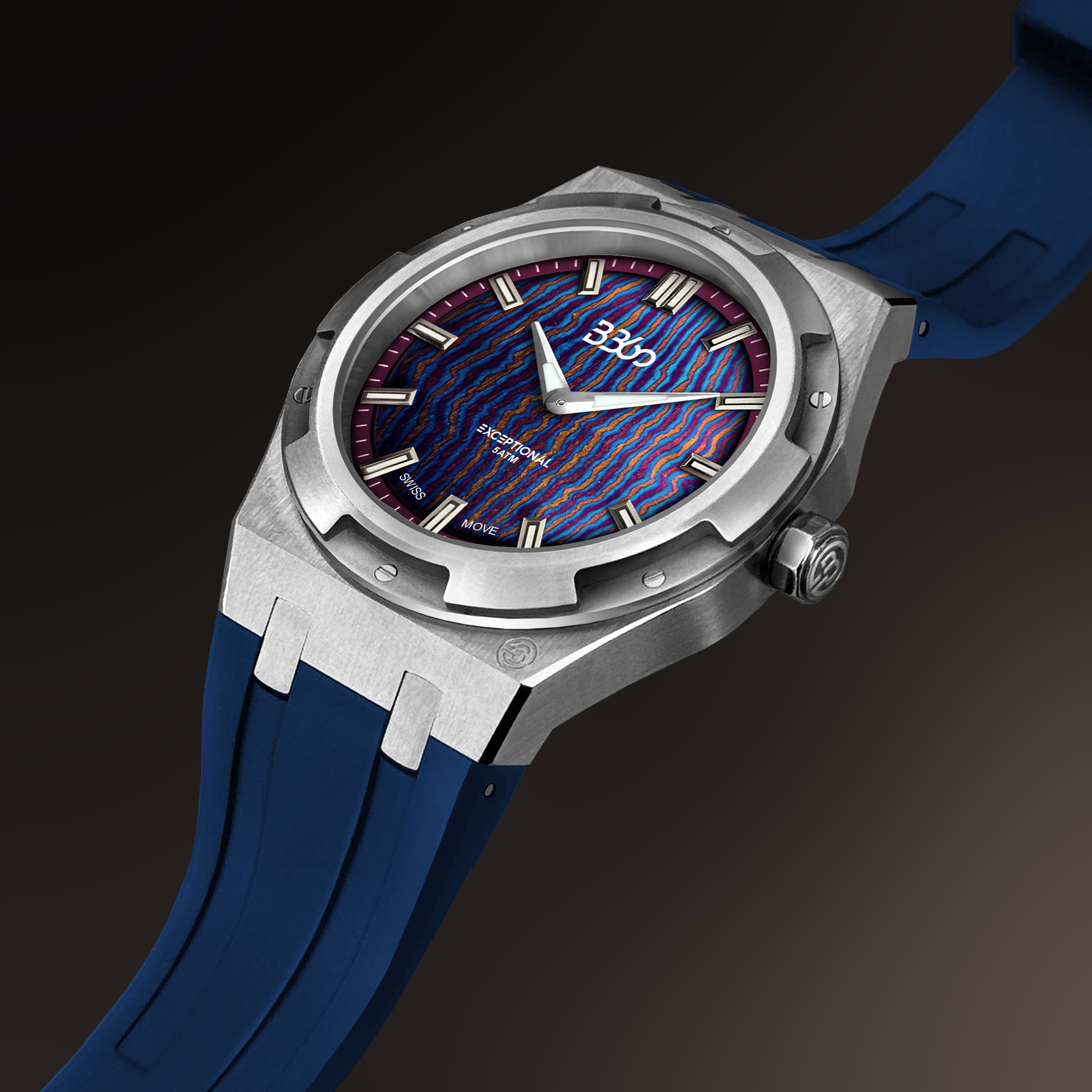 B360 Exclusive Creation Handcrafted Timascus Dial Swiss Watch Blue Strap
