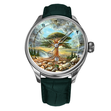 Hand-Painted Arz Al-Khalood – The Only One, Reference 24471. A Unique B360 Watch Showcasing the Timeless Beauty of the Cedar Tree, Symbolizing Strength, Eternity, and Heritage in a Masterpiece of Artistic Craftsmanship.