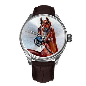 Hand-Painted Rimah – The Only One, Reference 24465. A Unique B360 Watch Featuring an Exquisite Artistic Depiction of Rimah, the Majestic Arabian Horse, Symbolizing Speed, Strength, and Timeless Beauty.