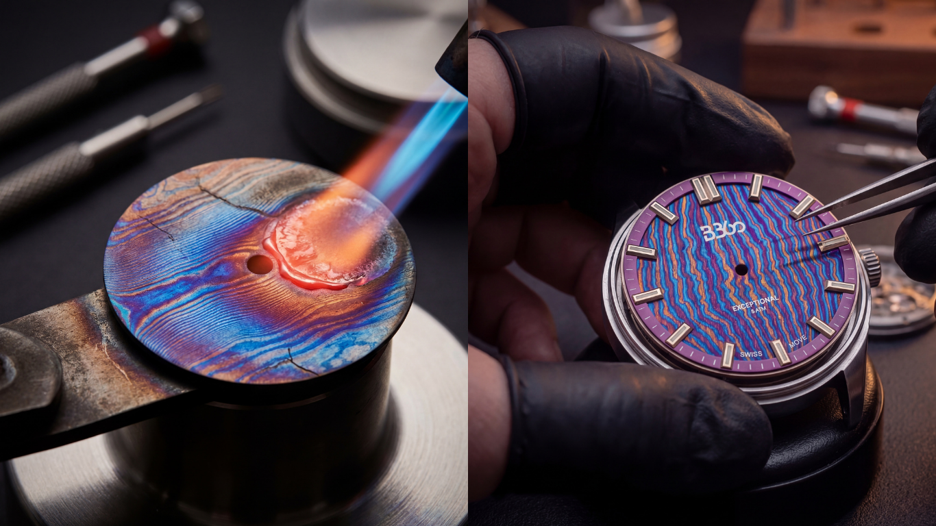 b360 Swiss luxury watch with a unique Timascus dial
