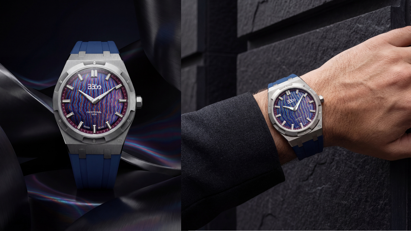 b360 Swiss luxury watch with a unique Timascus dial