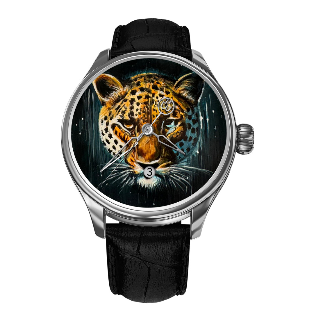 A collection of hand-painted watches from B360, each featuring a unique design. The dials showcase expert brush and color techniques, depicting mythical creatures and ancient symbols. These one-of-a-kind designs reflect the individuality and personality of their wearer.