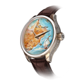 Hand-painted Omani cultural B360 watch with intricate details, showcasing iconic landmarks, Arabian horses, oryx, camels, and marine life.