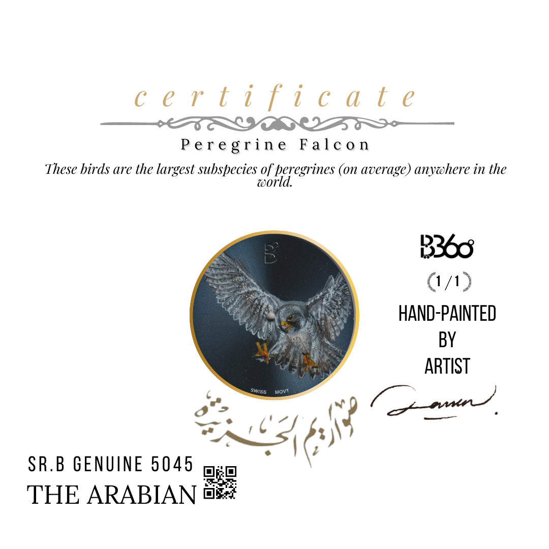 B360-Watches has mastered the art of combining traditional art with technology to develop versatile watch collections. We introduce to you another watch collection known as the Arabian Falcons.Each watch in our unique hand painted collection embodies a falcon. The falcons come with a signed certificate by our artists and marked as 1 out of 1. You too can be a proud owner of one of these falcons. They are rare, highly valuable, and symbolic. 